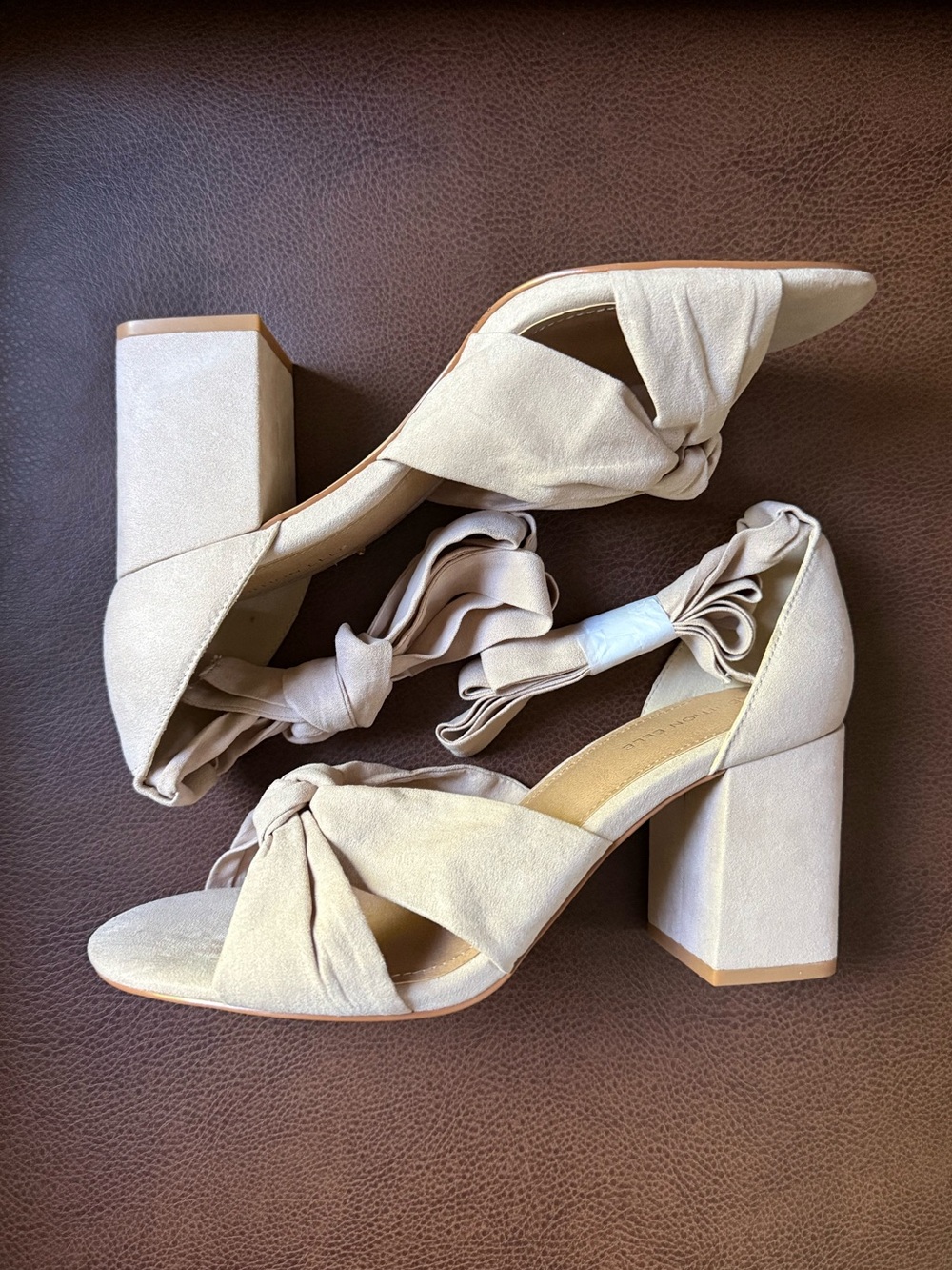 Addition Elle Cream Knot Front Block Heel Sandals